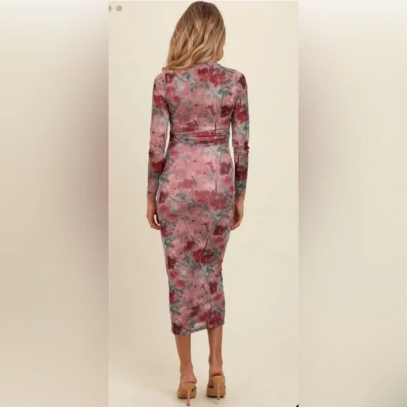 Floral Long Sleeve Maternity Dress - Picture 3 of 5